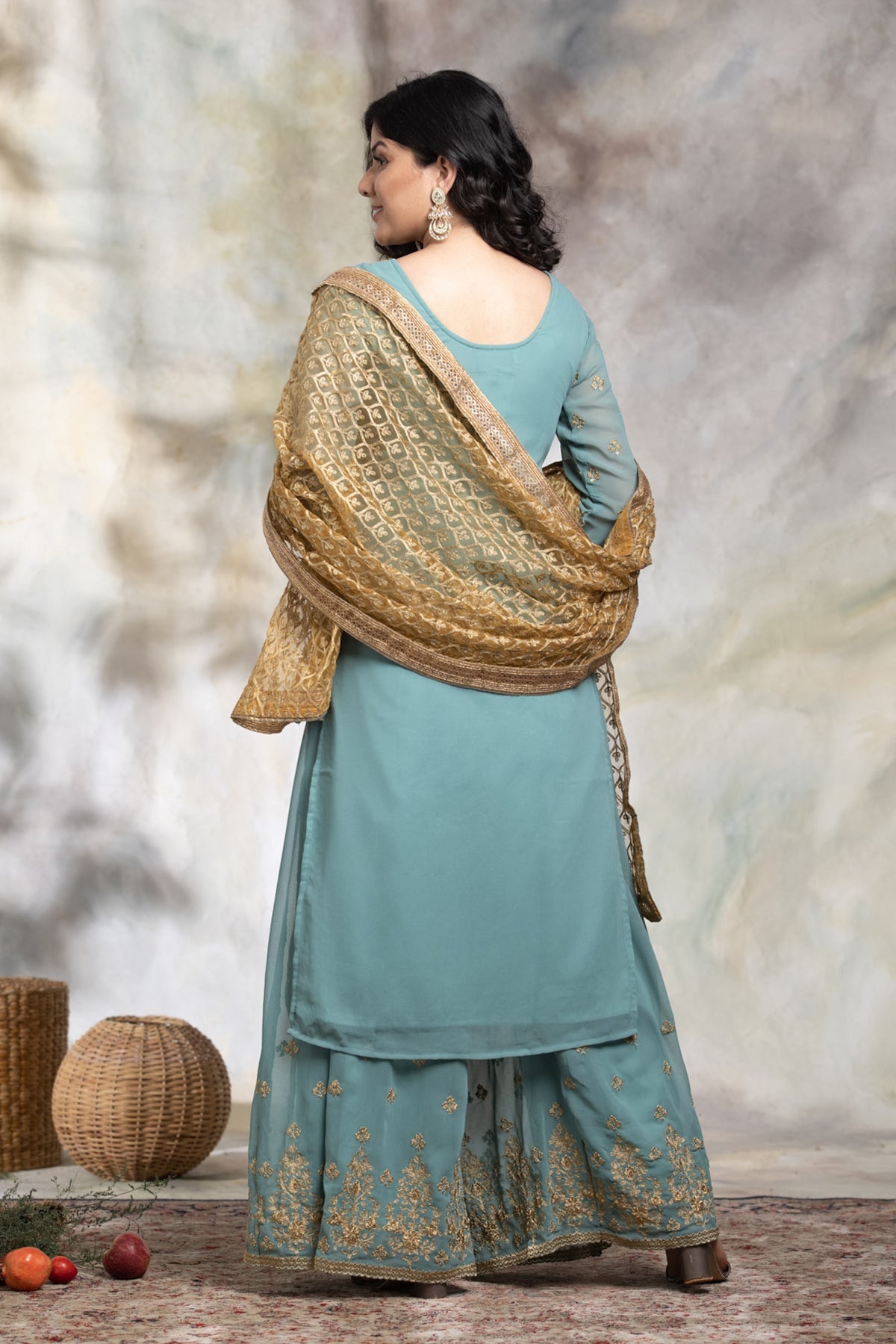 Green Embroidered Kurta & Sharara with Dupatta
