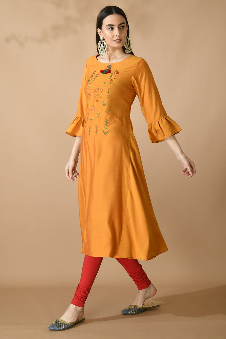 Mustard Embroidered Dress