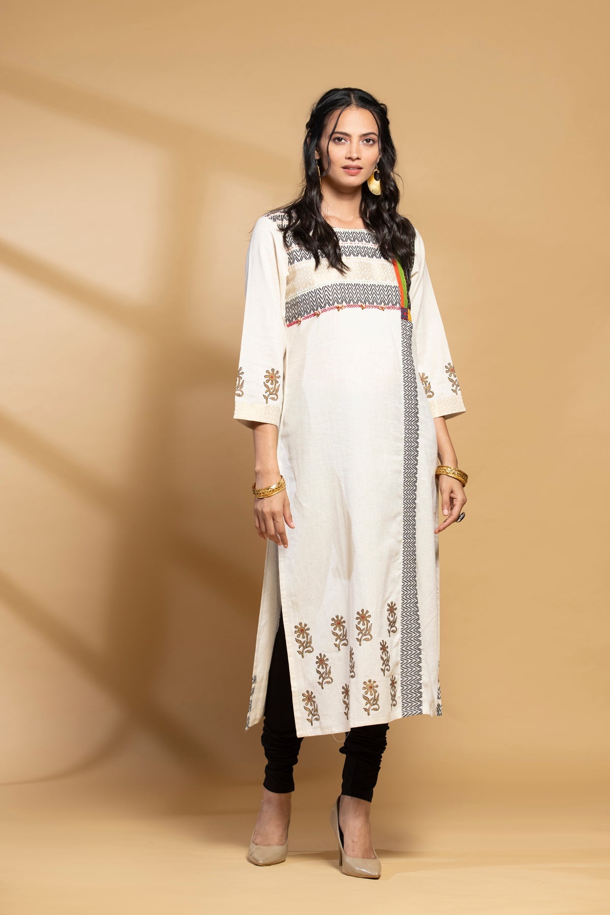 Off White Printed Kurta