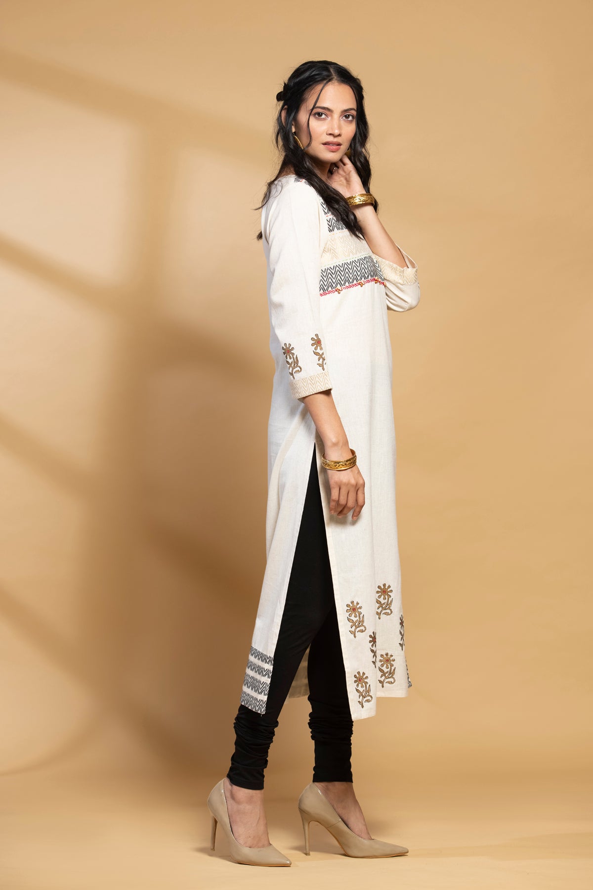 Off White Printed Kurta