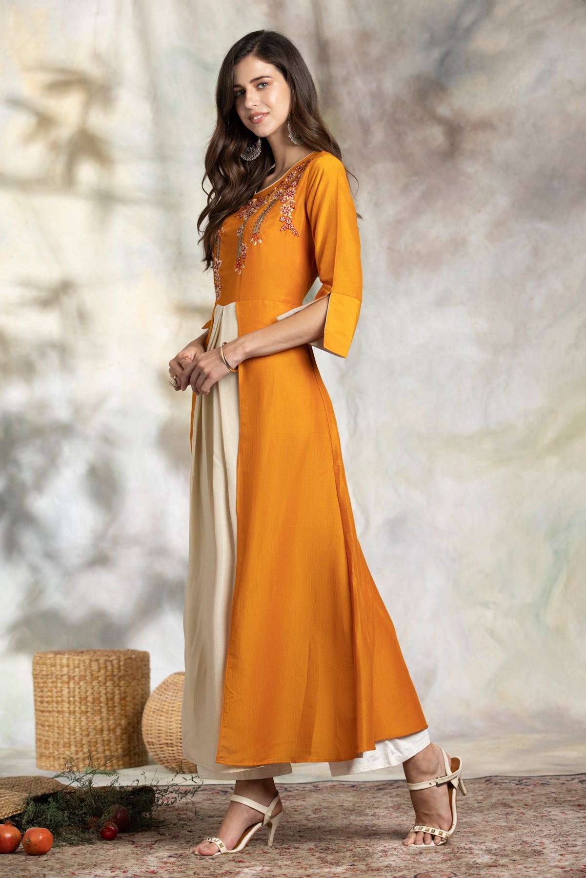 Mustard Yellow Embroidered Dress
