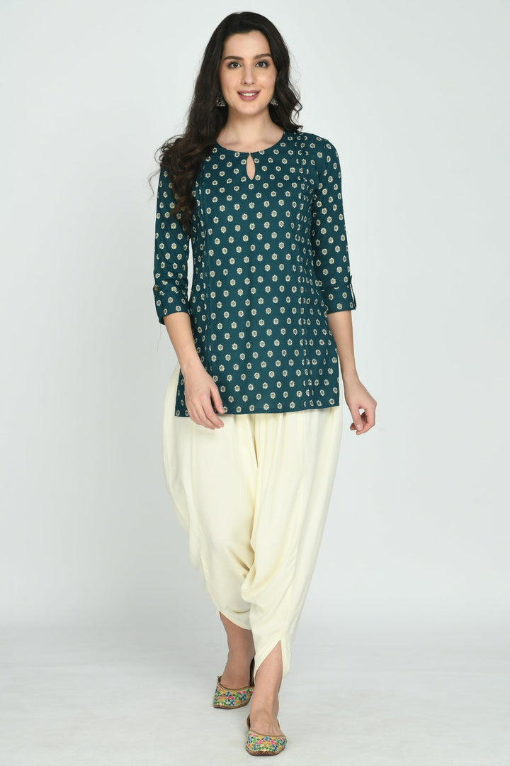Teal Blue Printed Top