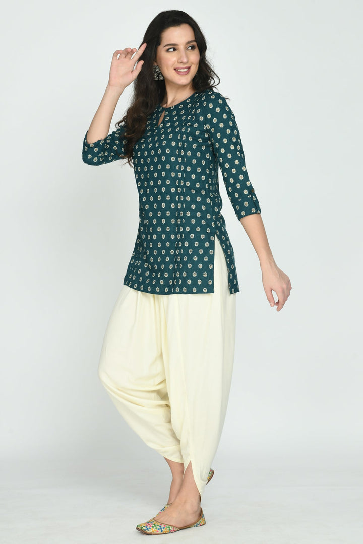 Teal Blue Printed Top