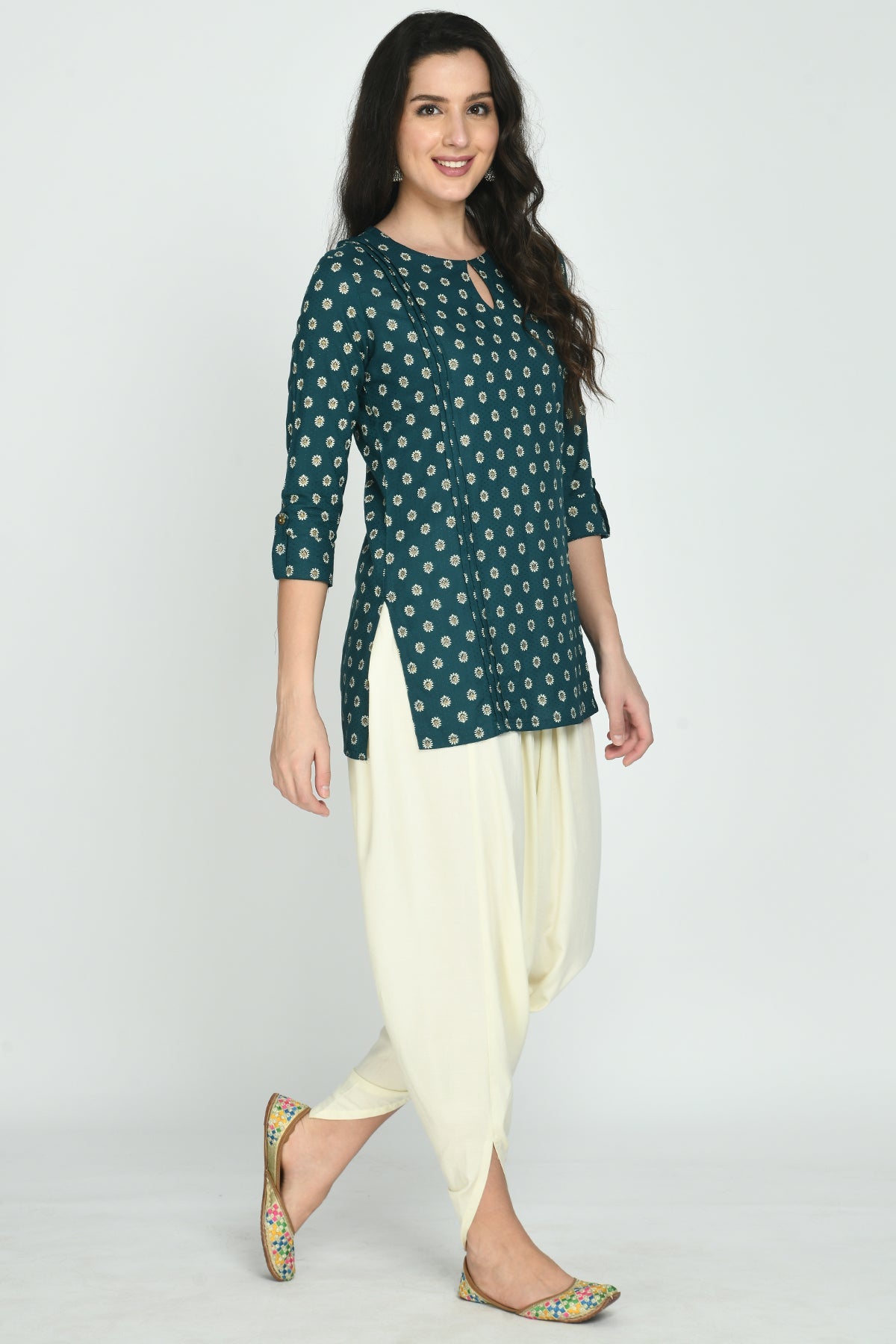 Teal Blue Printed Top