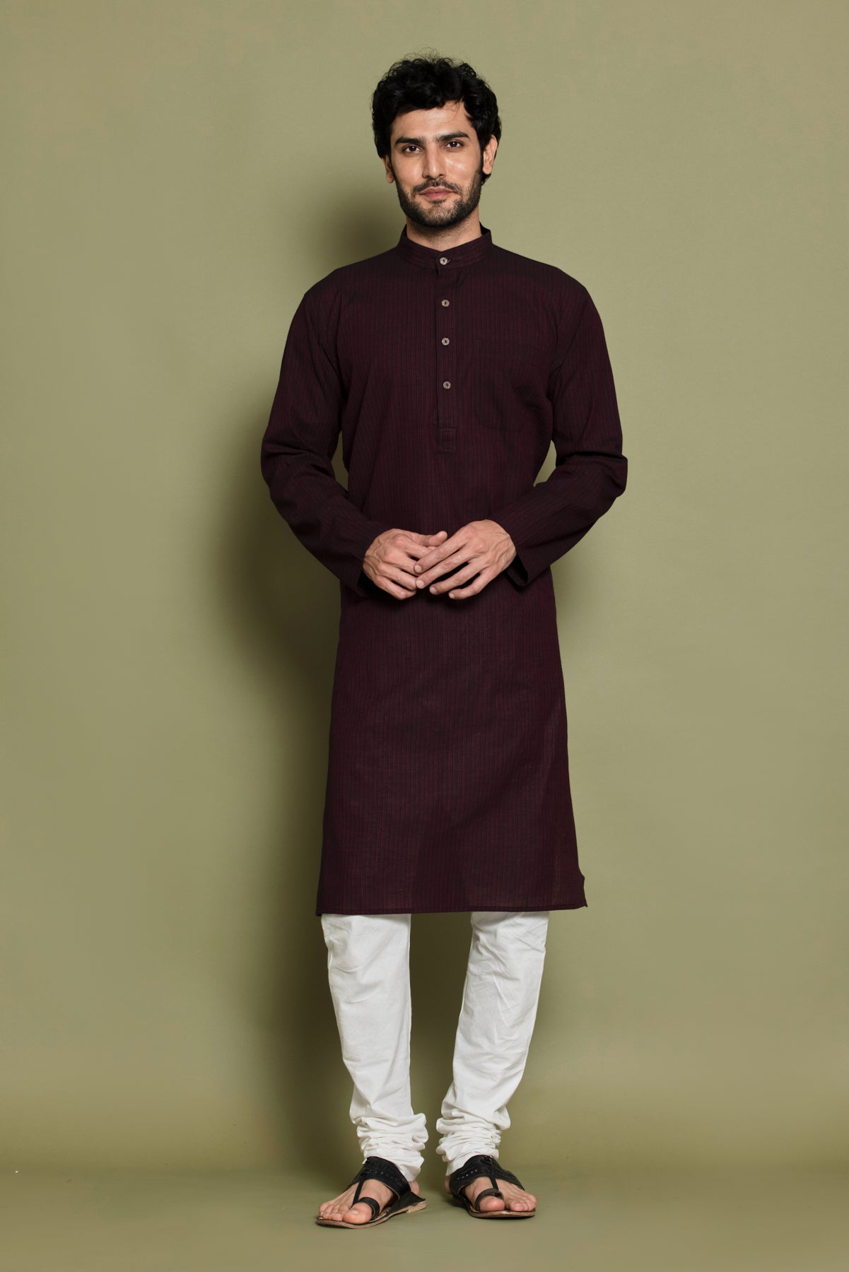 Maroon Striped Straight Kurta