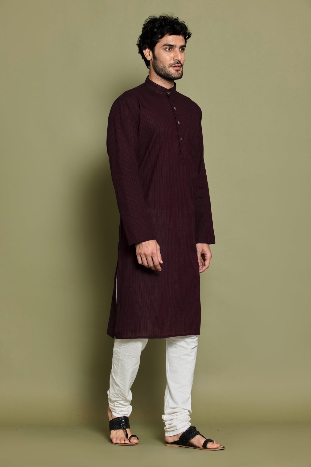 Maroon Striped Straight Kurta