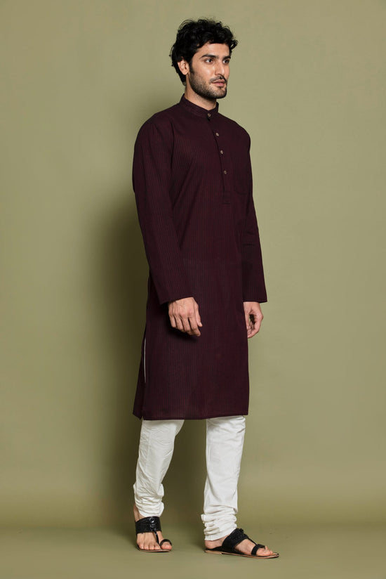 Maroon Striped Straight Kurta