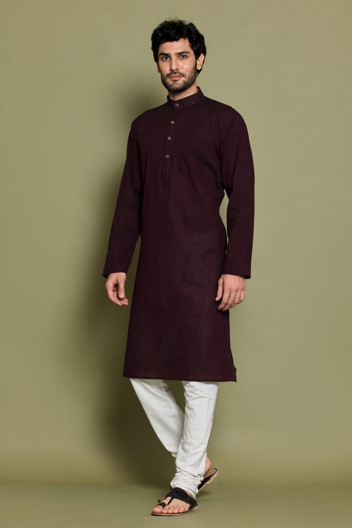 Maroon Striped Straight Kurta