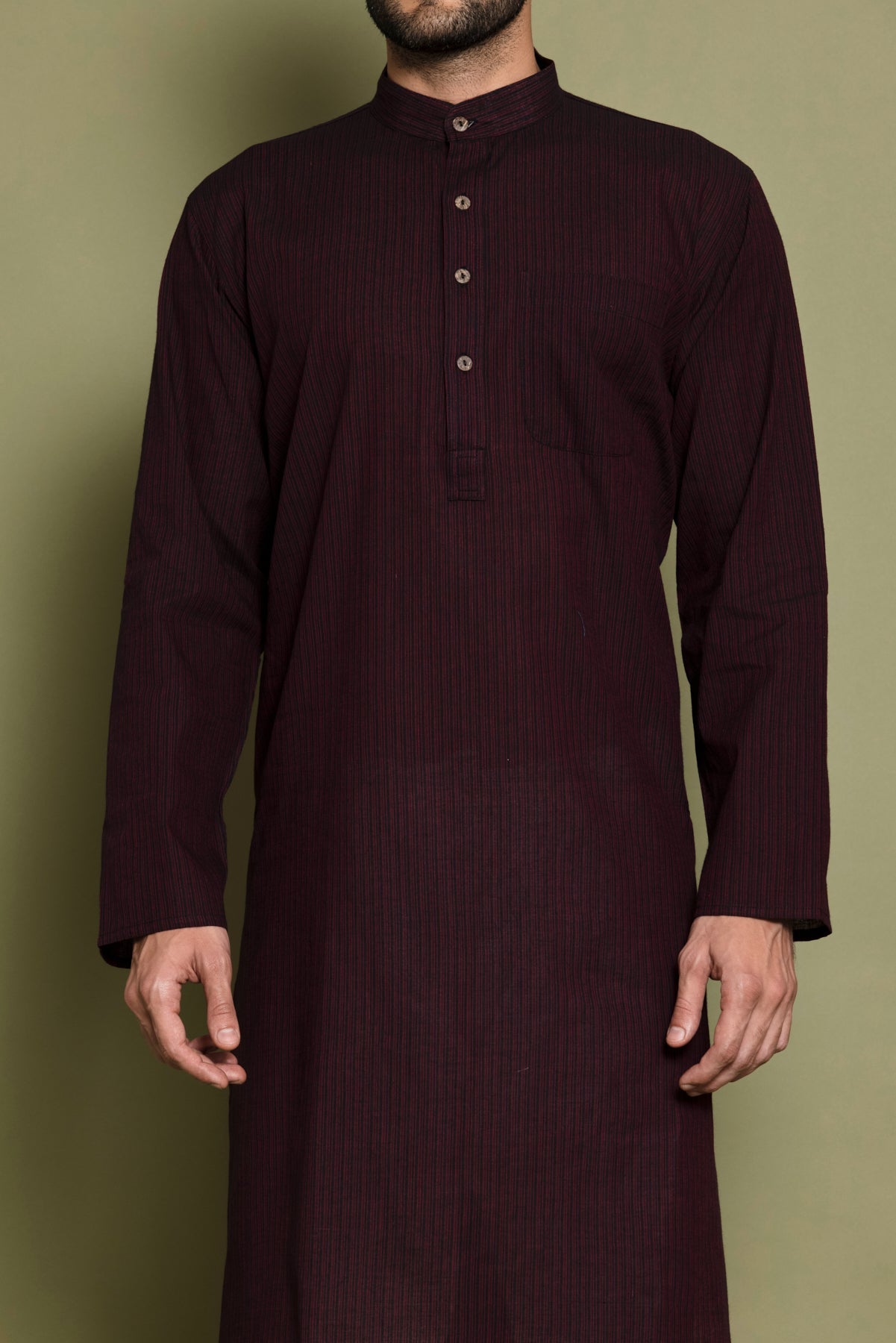Maroon Striped Straight Kurta