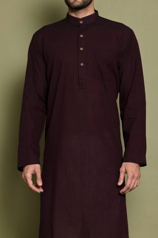 Maroon Striped Straight Kurta
