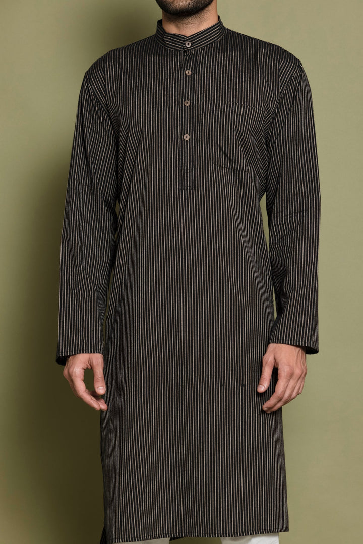 Black Striped Straight Kurta
