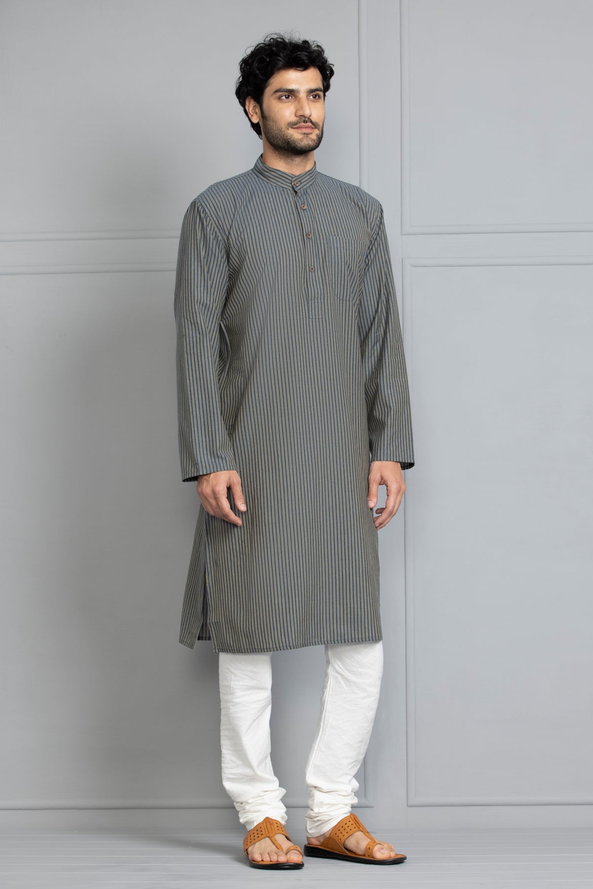 Blue Striped Straight Kurta