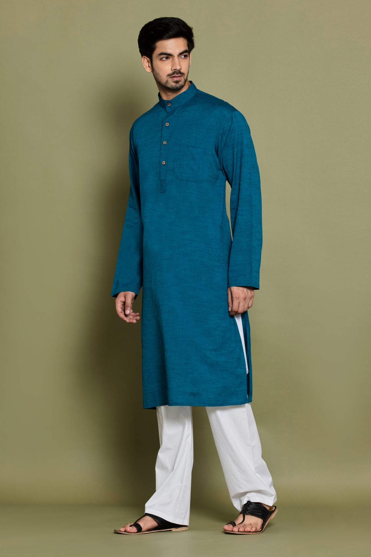 Blue Woven Straight Kurta