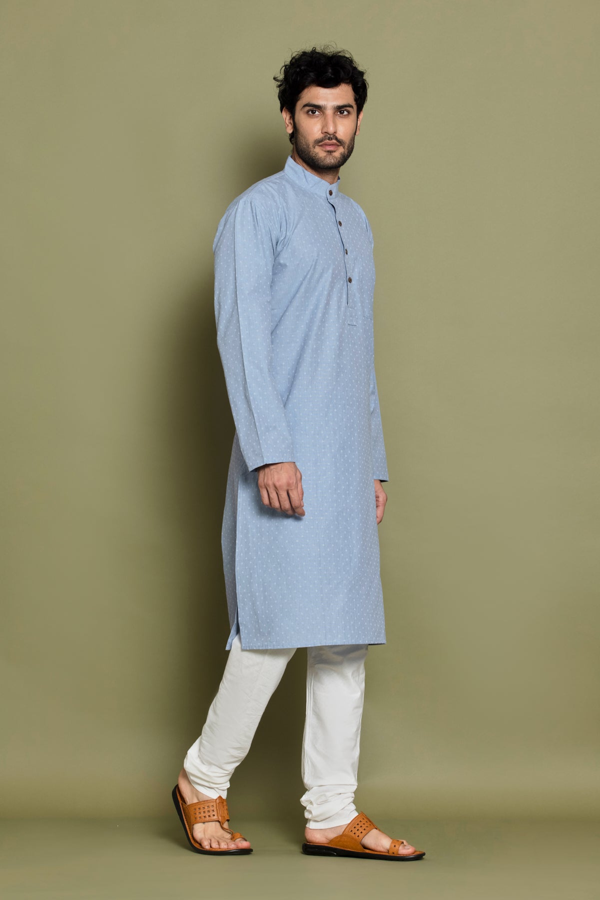 Light Blue Sky Polka Dot Printed Kurta