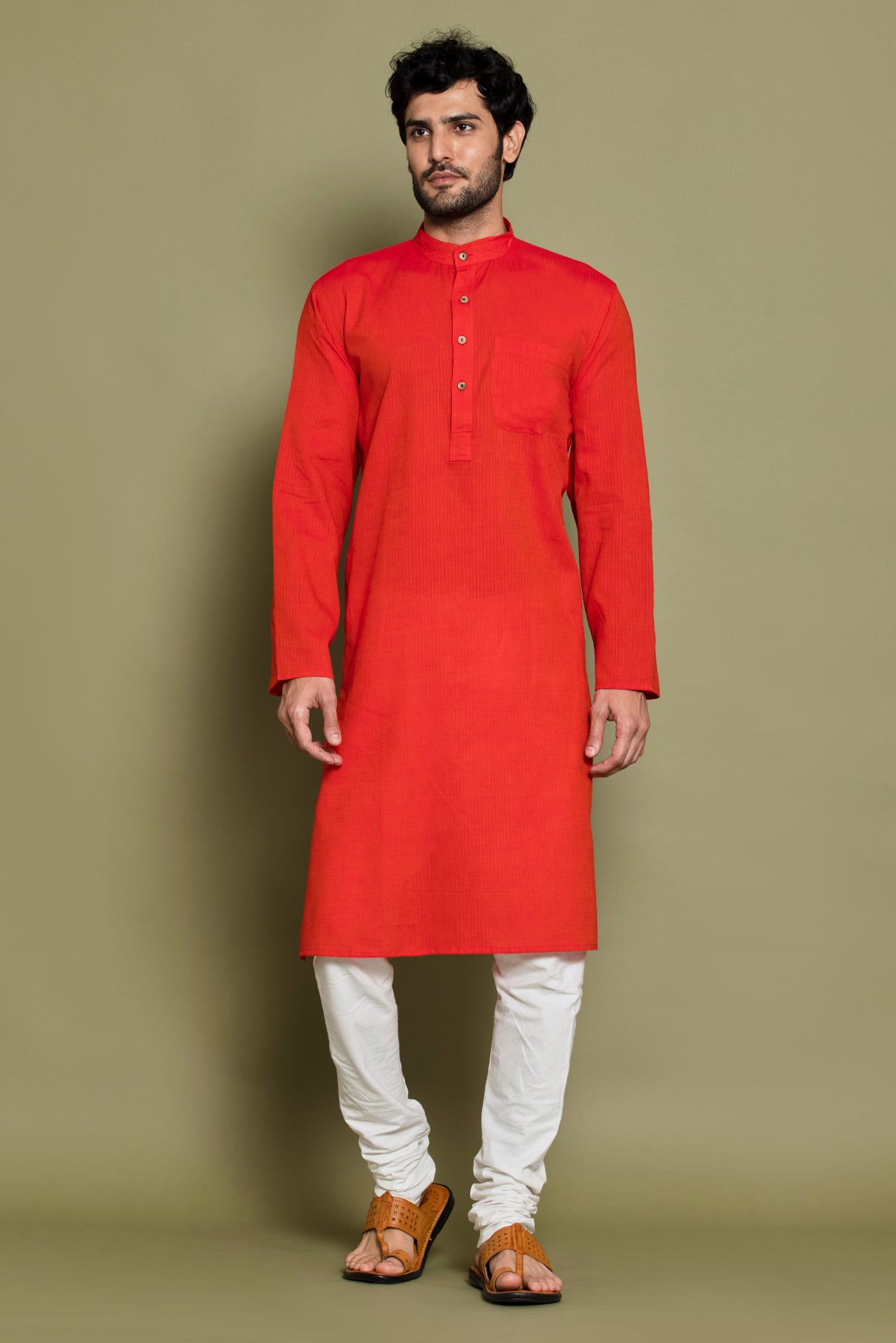 Orange Solid Kurta