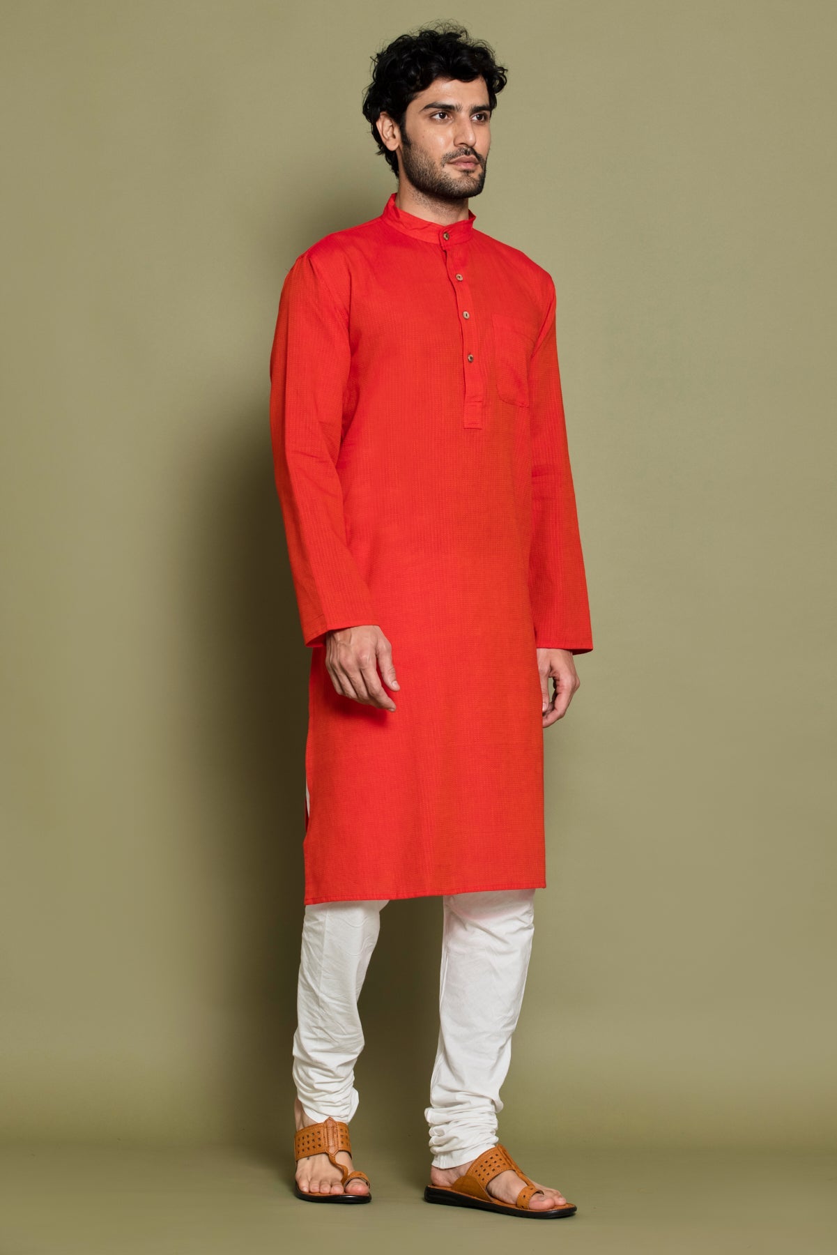 Orange Solid Kurta