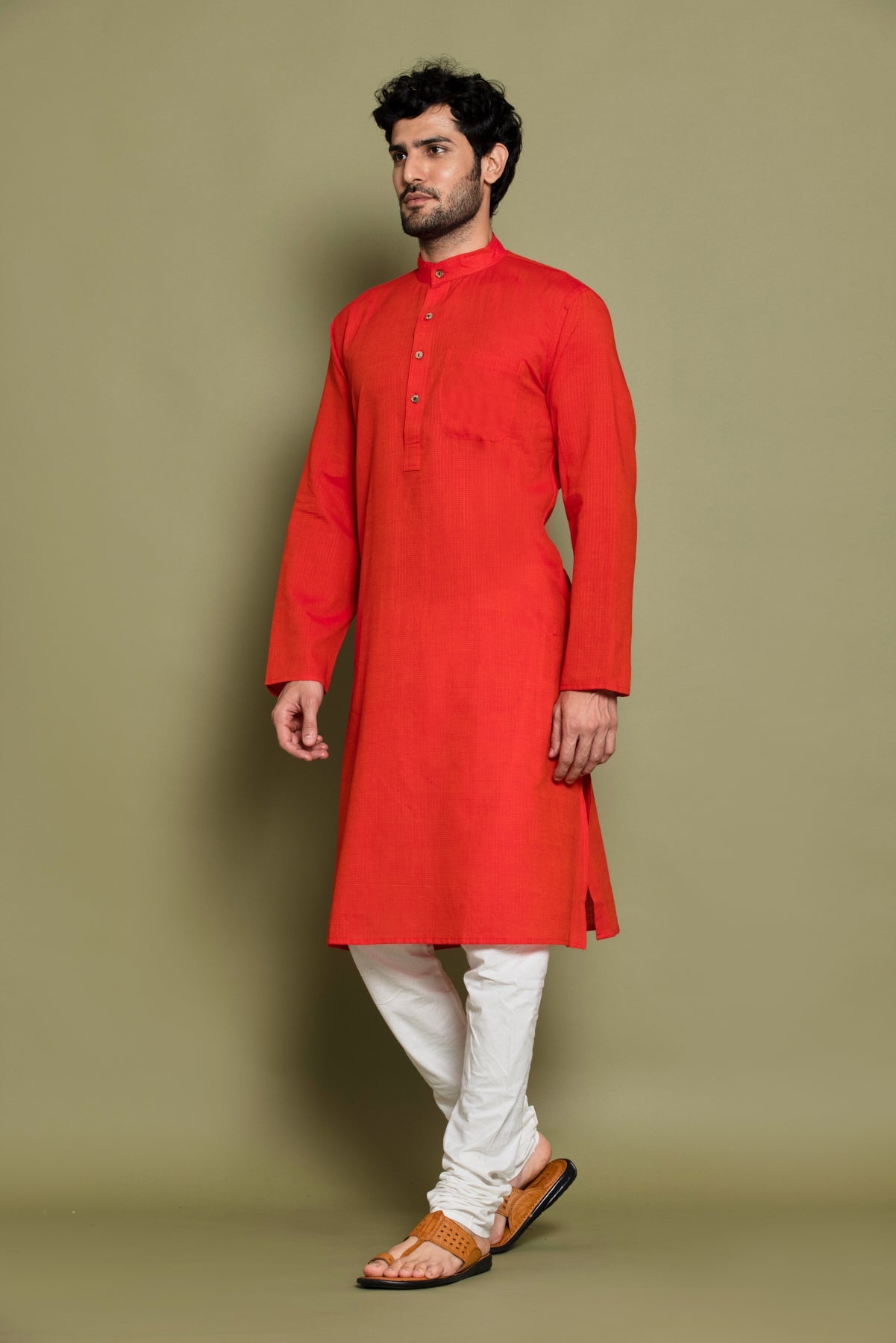 Orange Solid Kurta