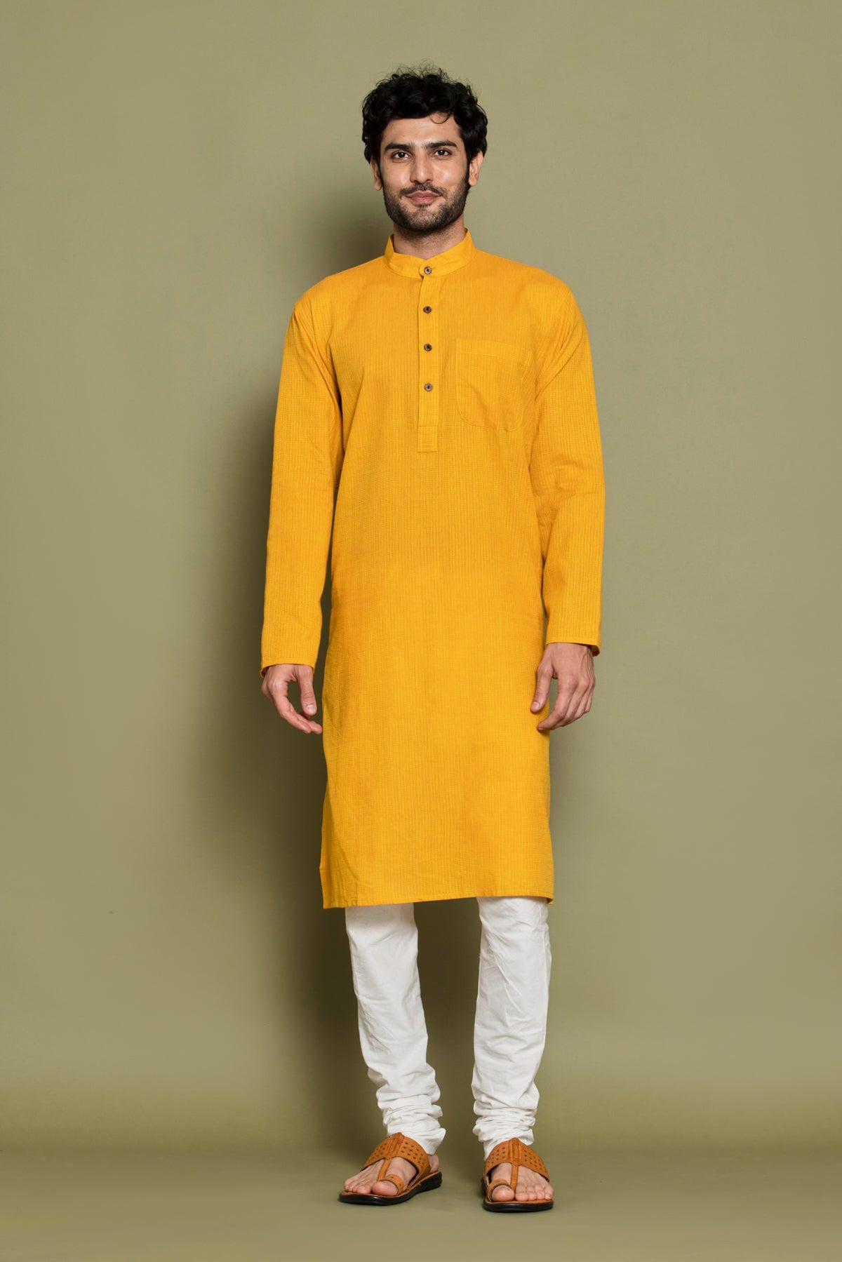 Yellow Striped Straight Kurta