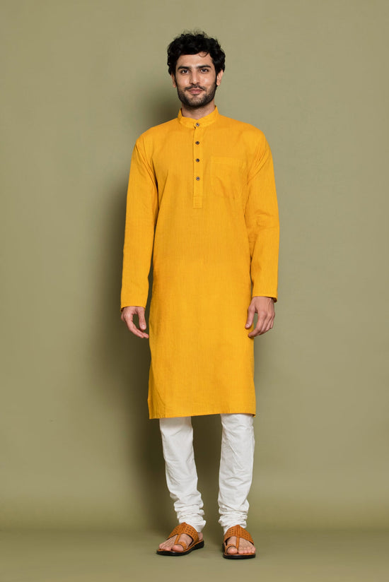 Yellow Striped Straight Kurta
