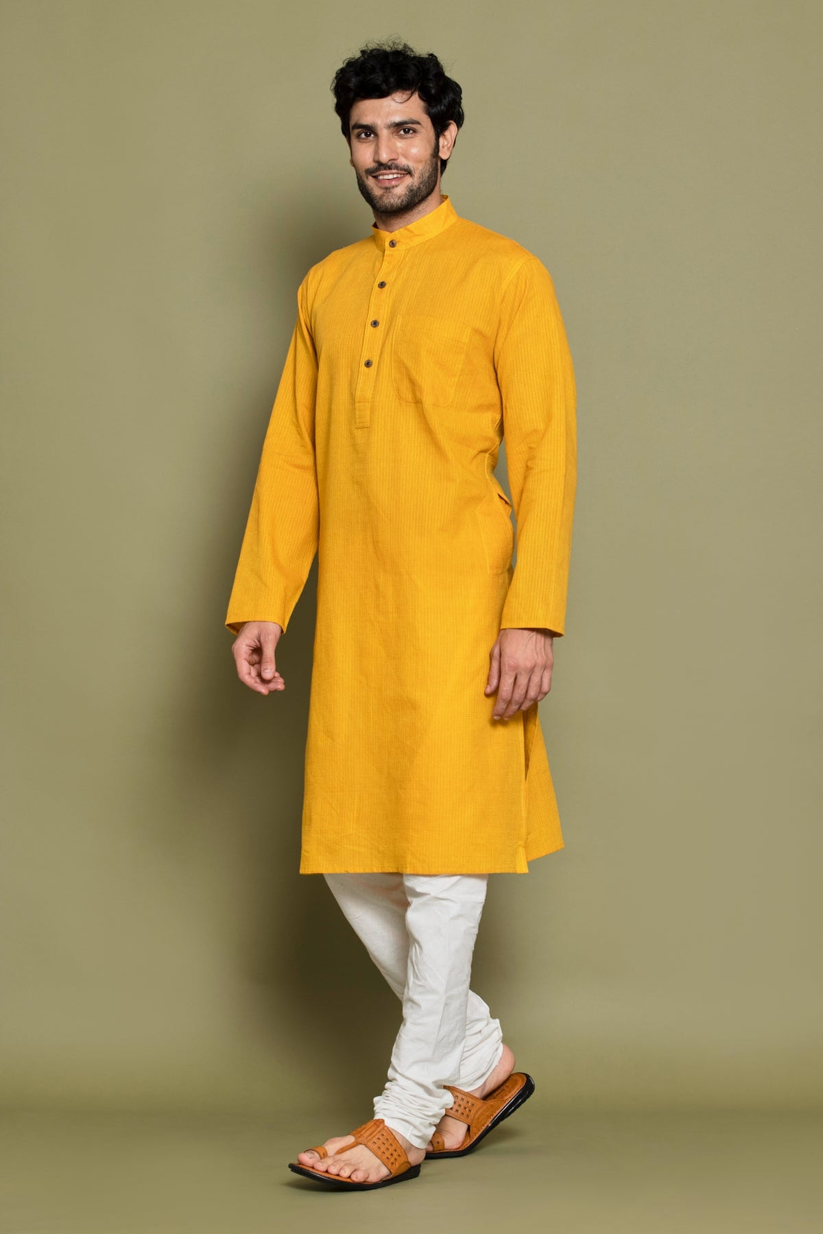 Yellow Striped Straight Kurta