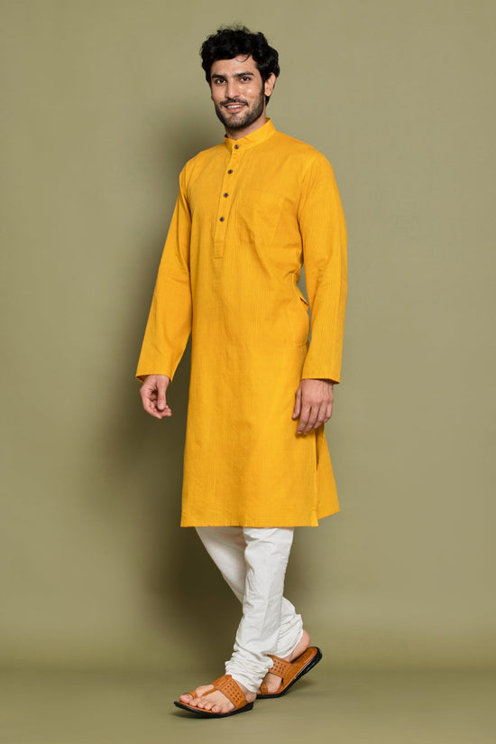 Yellow Striped Straight Kurta