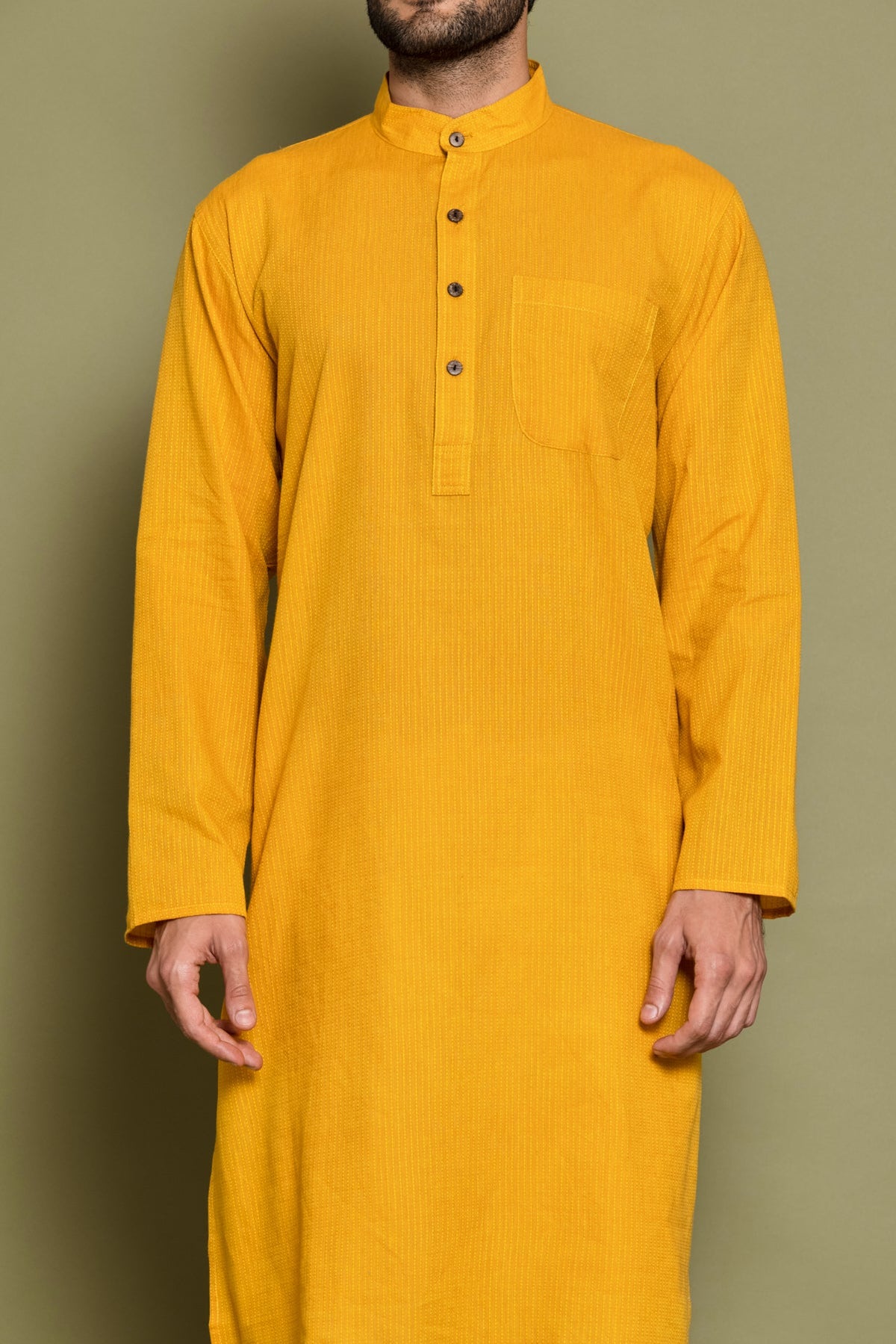 Yellow Striped Straight Kurta