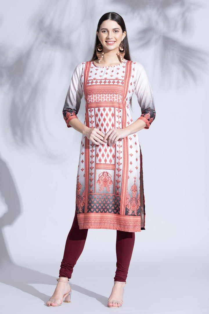 Cream Printed Straight Kurta