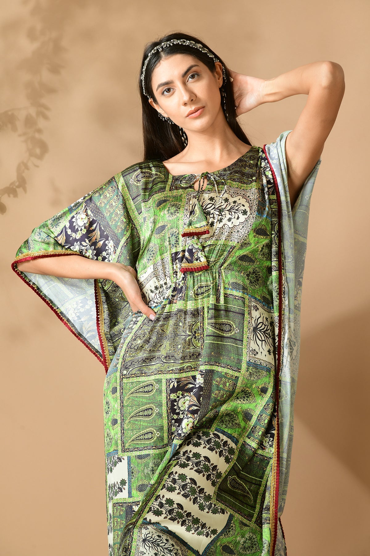 Green Printed Kaftan Top
