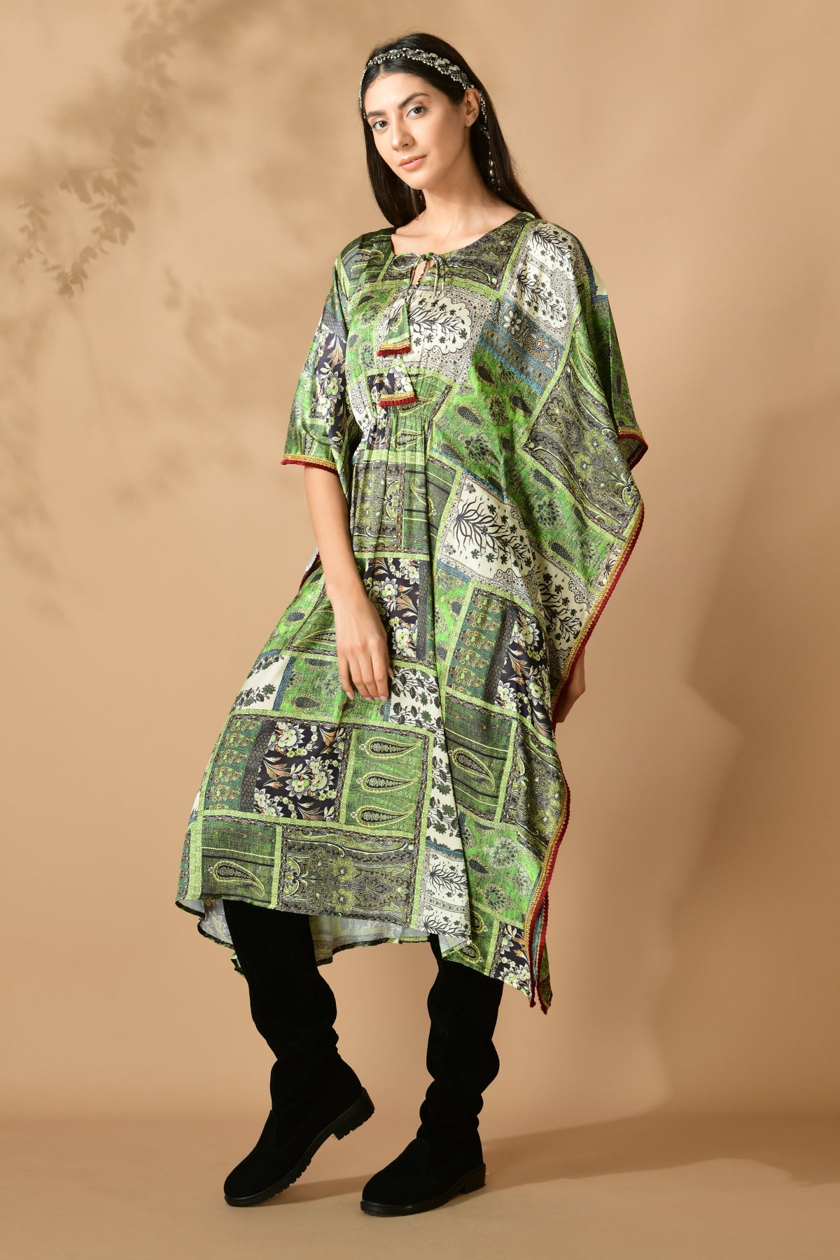 Green Printed Kaftan Top