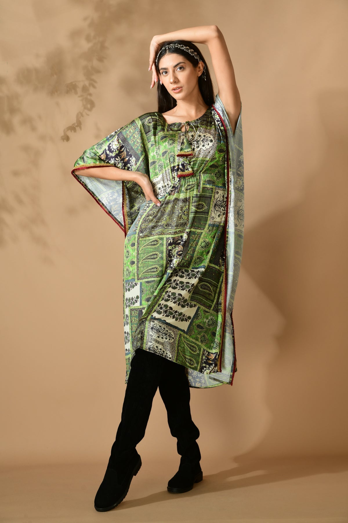 Green Printed Kaftan Top