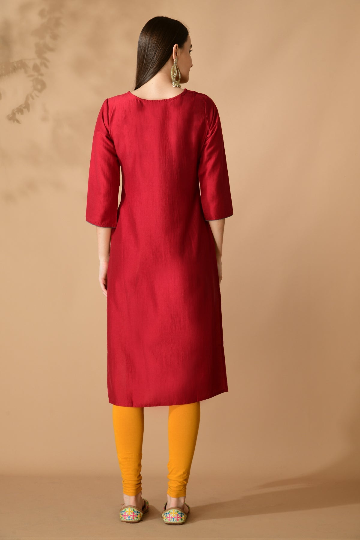 Maroon Yoke Embroidered Kurta