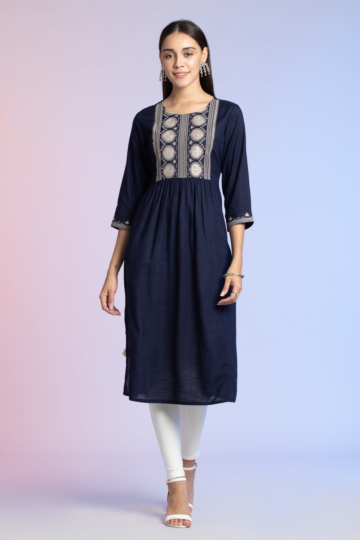 Blue Yoke Embroidered Kurta