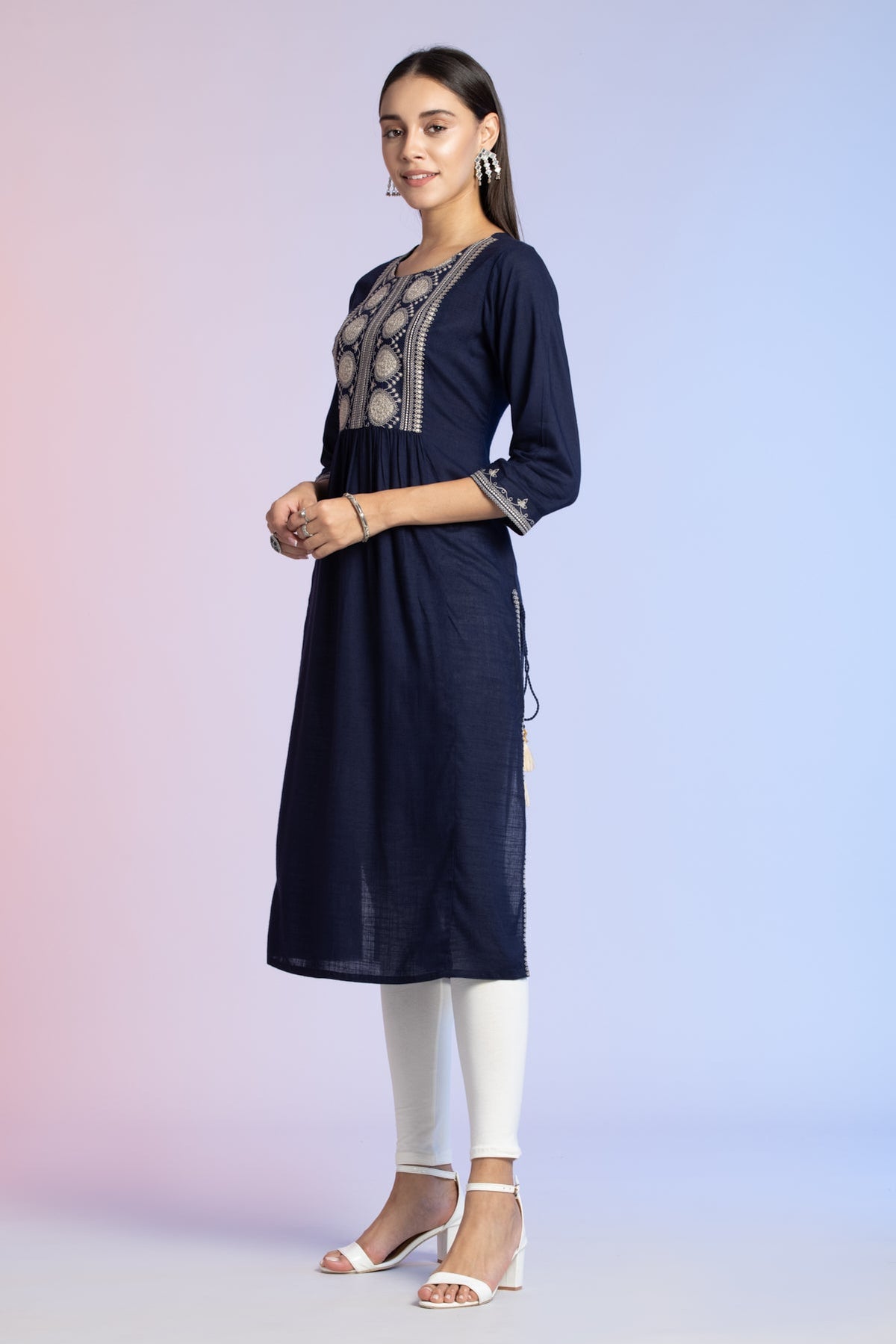 Blue Yoke Embroidered Kurta