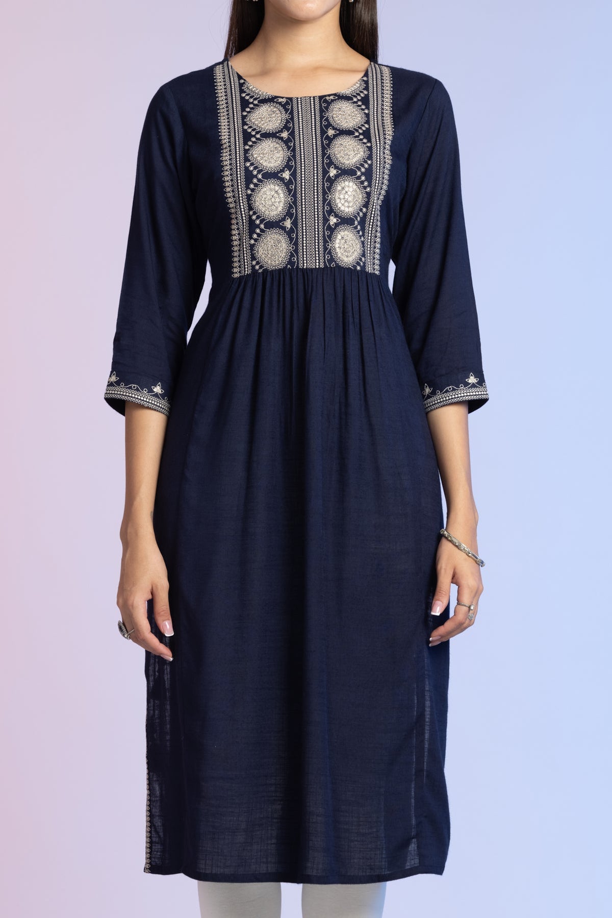 Blue Yoke Embroidered Kurta