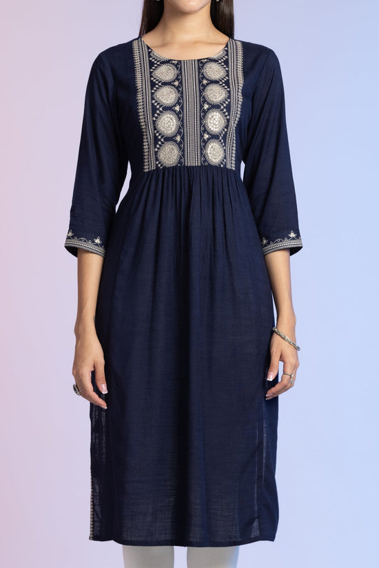 Blue Yoke Embroidered Kurta