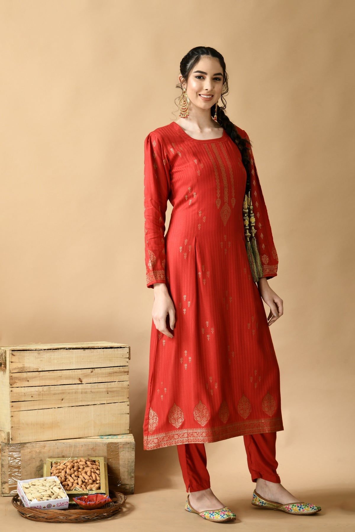 Maroon Yoke Design Kurta 2 Pcs Set