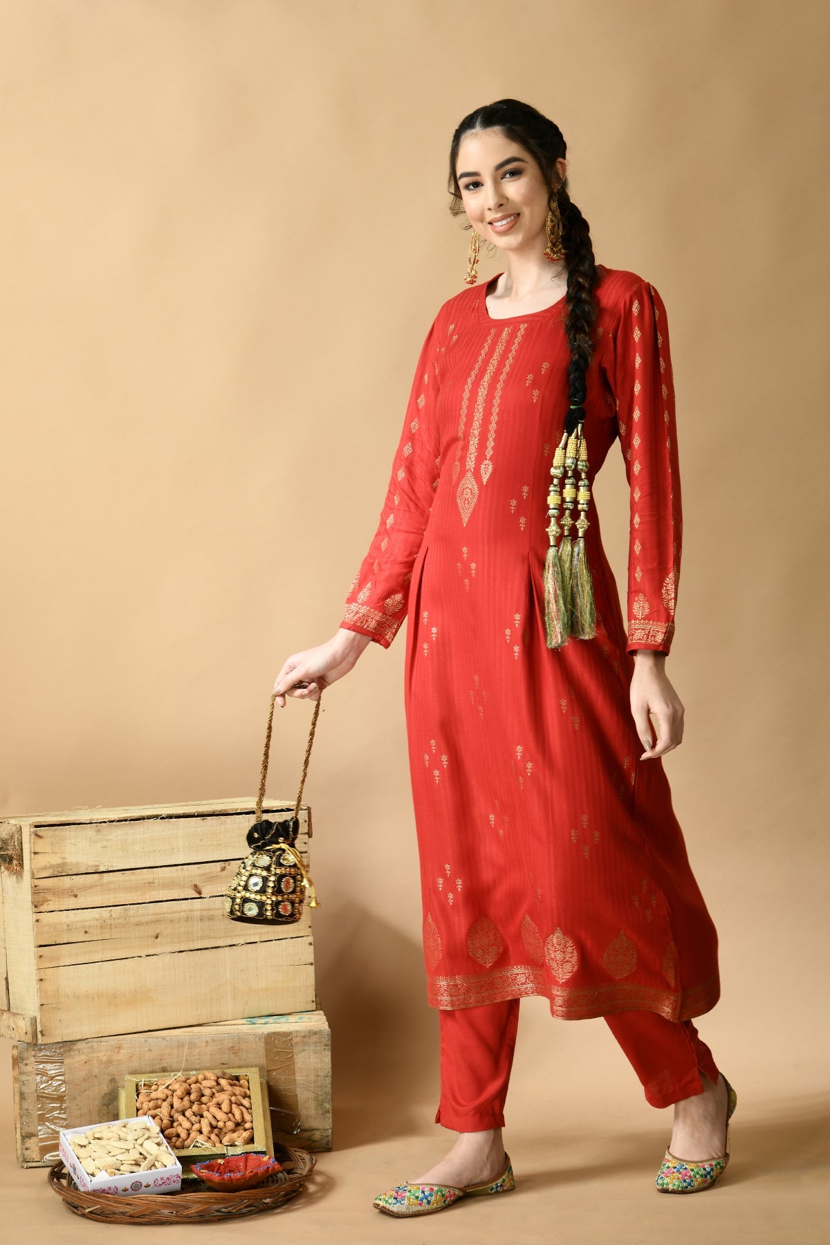 Maroon Yoke Design Kurta Set