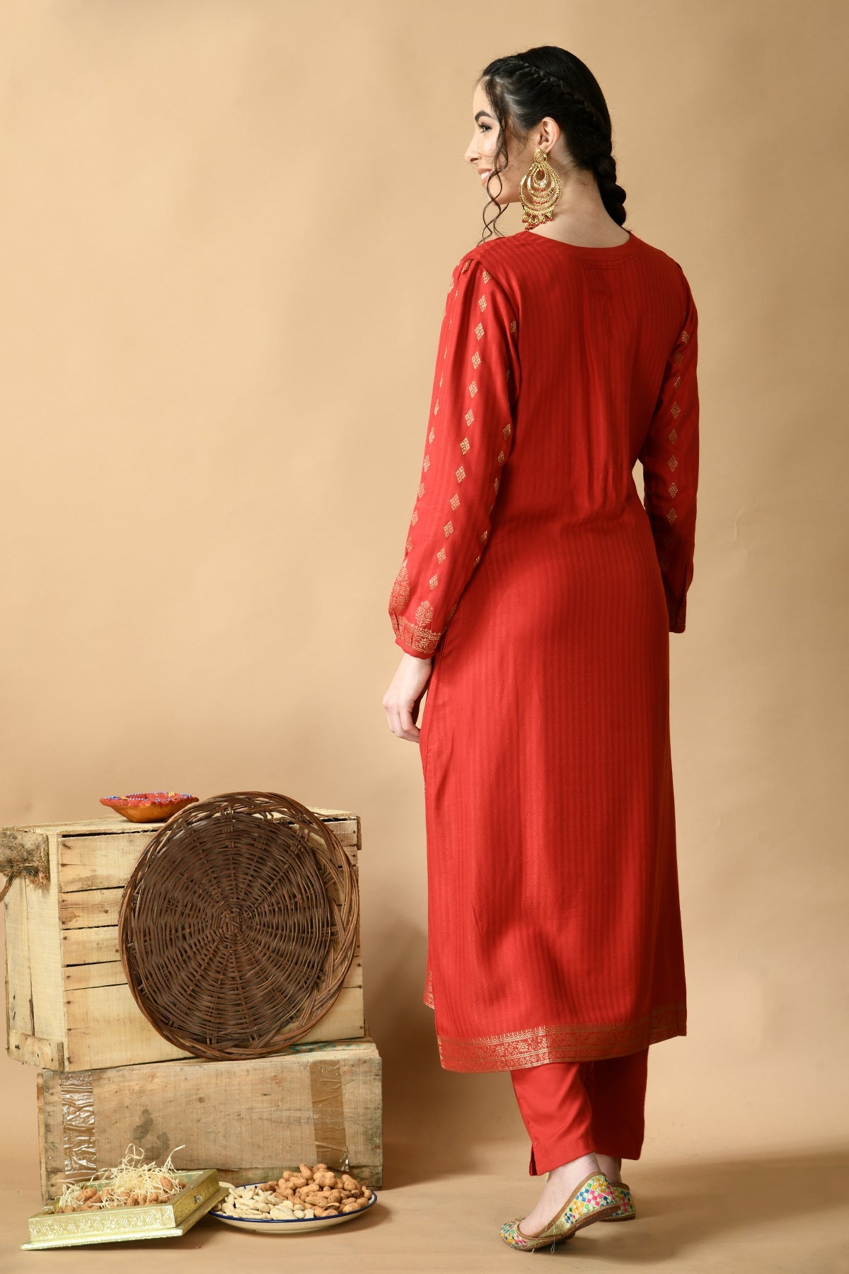 Maroon Yoke Design Kurta Set