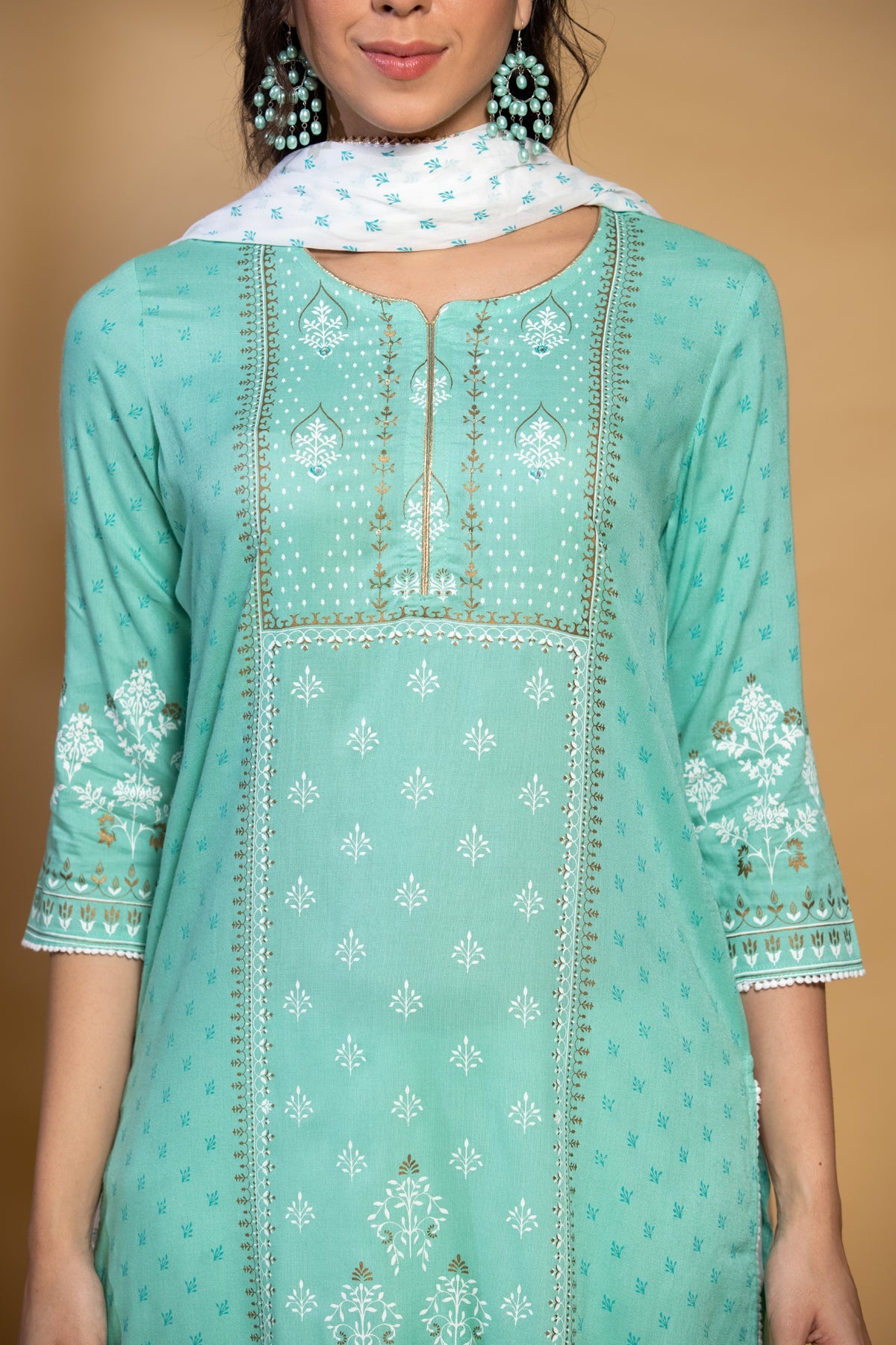 Parrot Green Printed Kurta Set with Dupatta