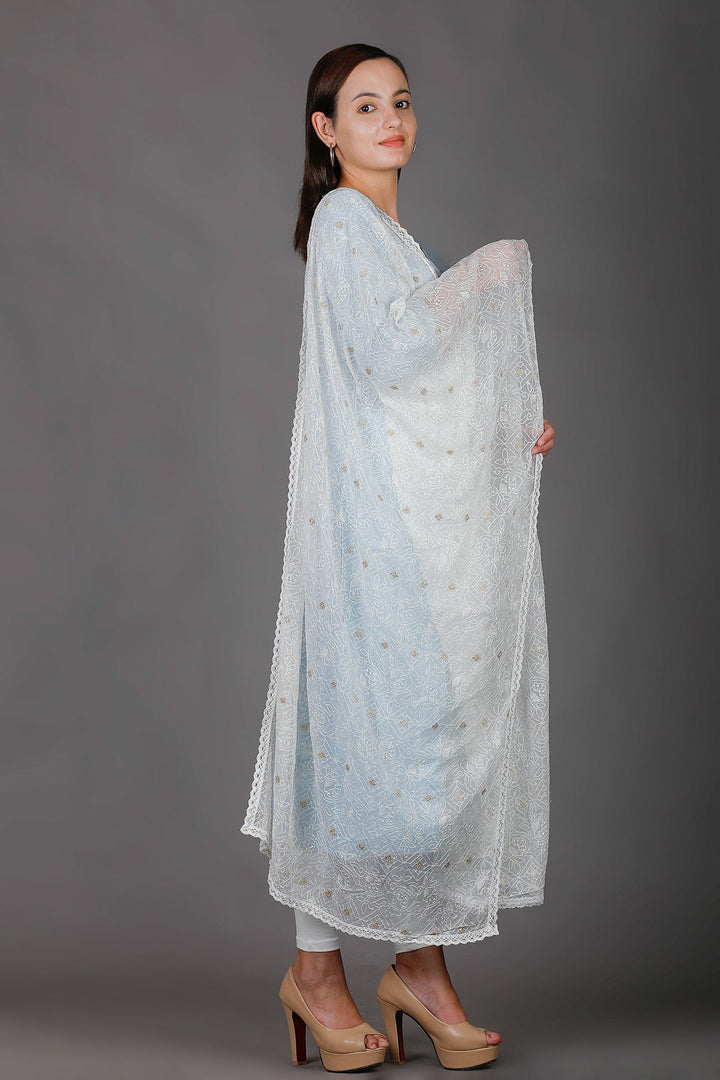 Off White Chikankari Doria Dupatta