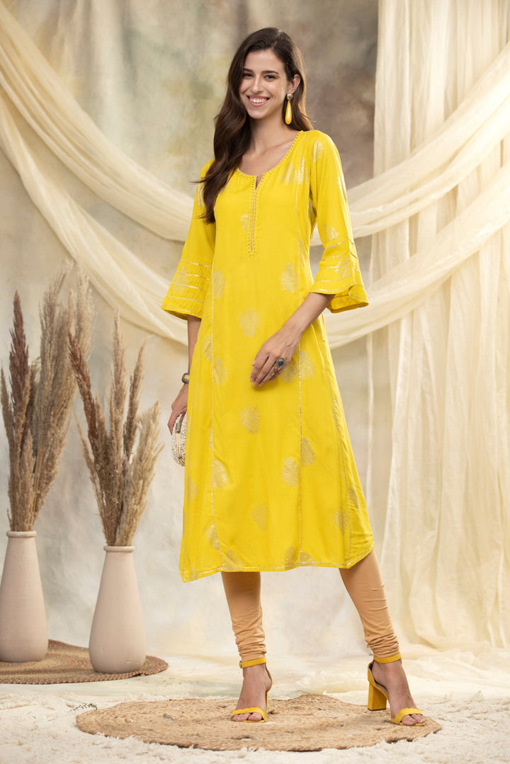 Yellow Printed Kurta