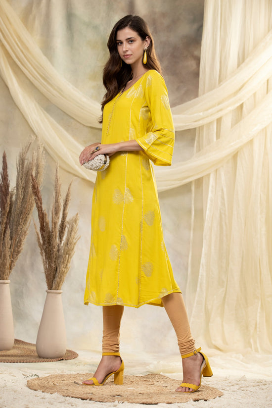 Yellow Printed Kurta