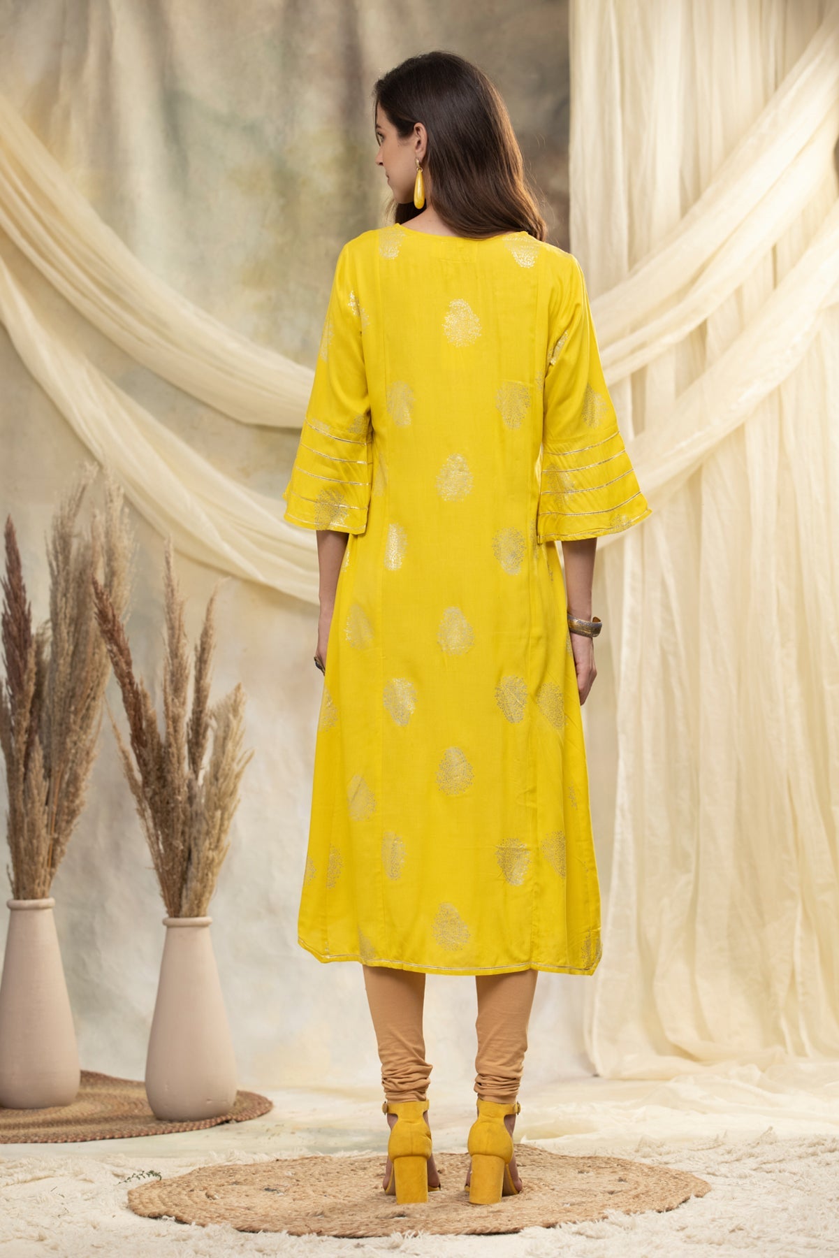 Yellow Printed Kurta