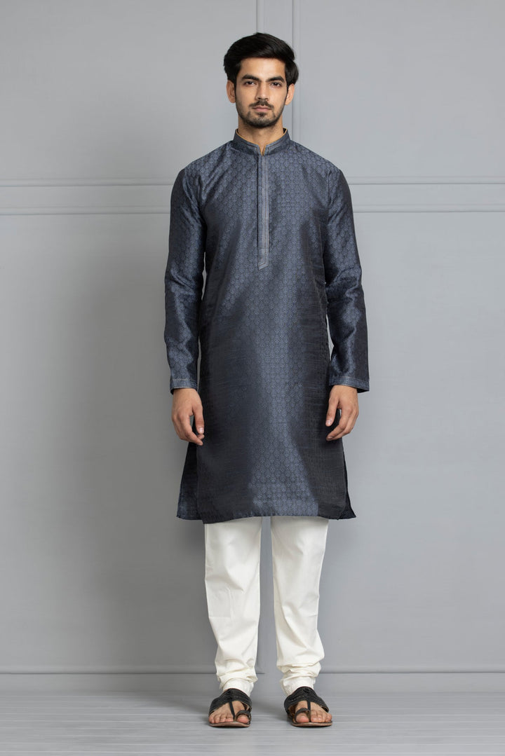 Grey Toned Woven Design Kurta Set