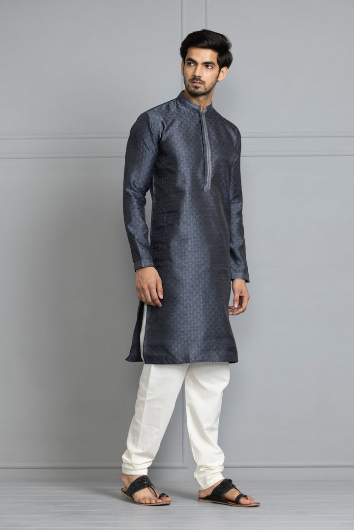 Grey Toned Woven Design Kurta Set
