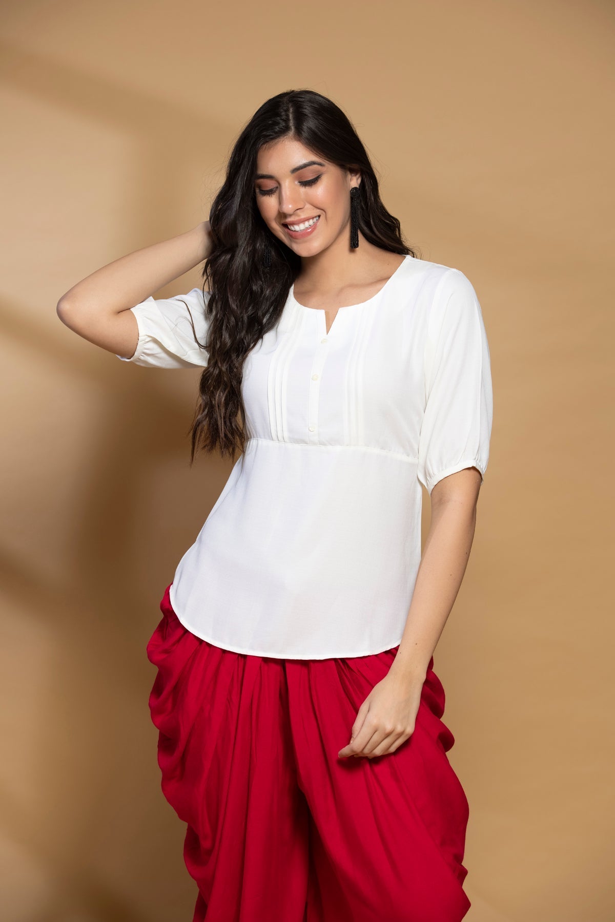 Cream Solid Straight Top