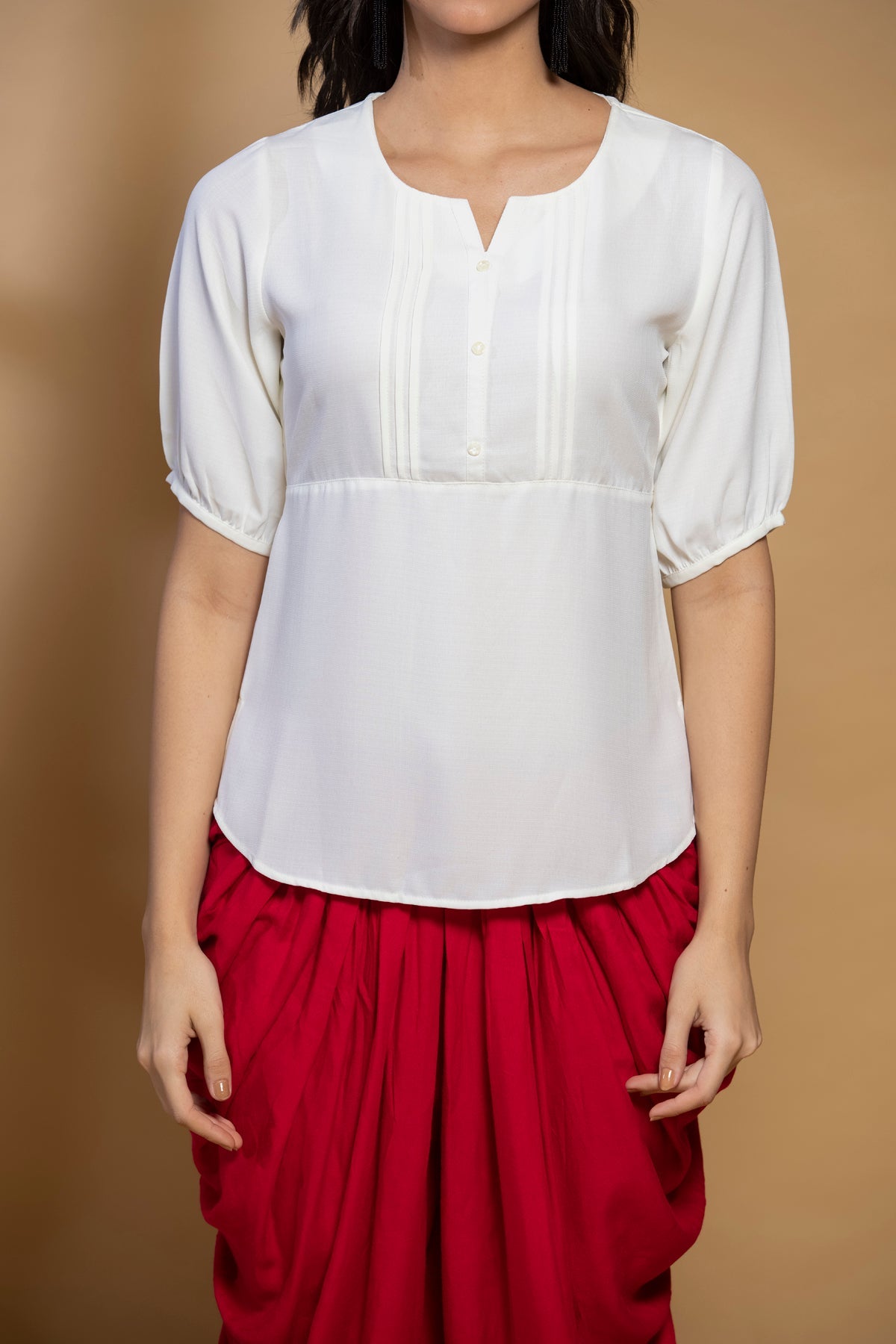Cream Solid Straight Top