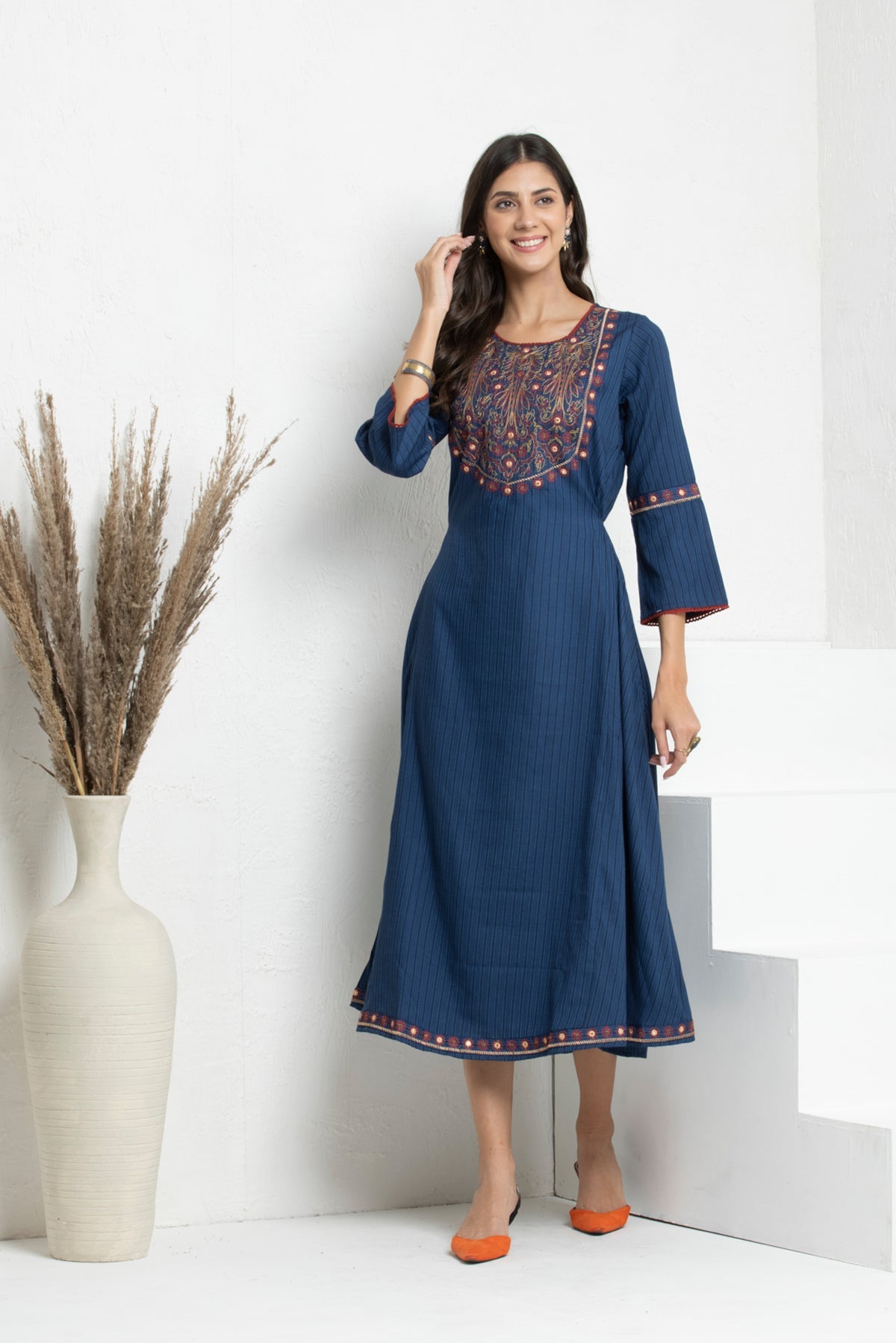 Blue Yoke Embroidered Kurta