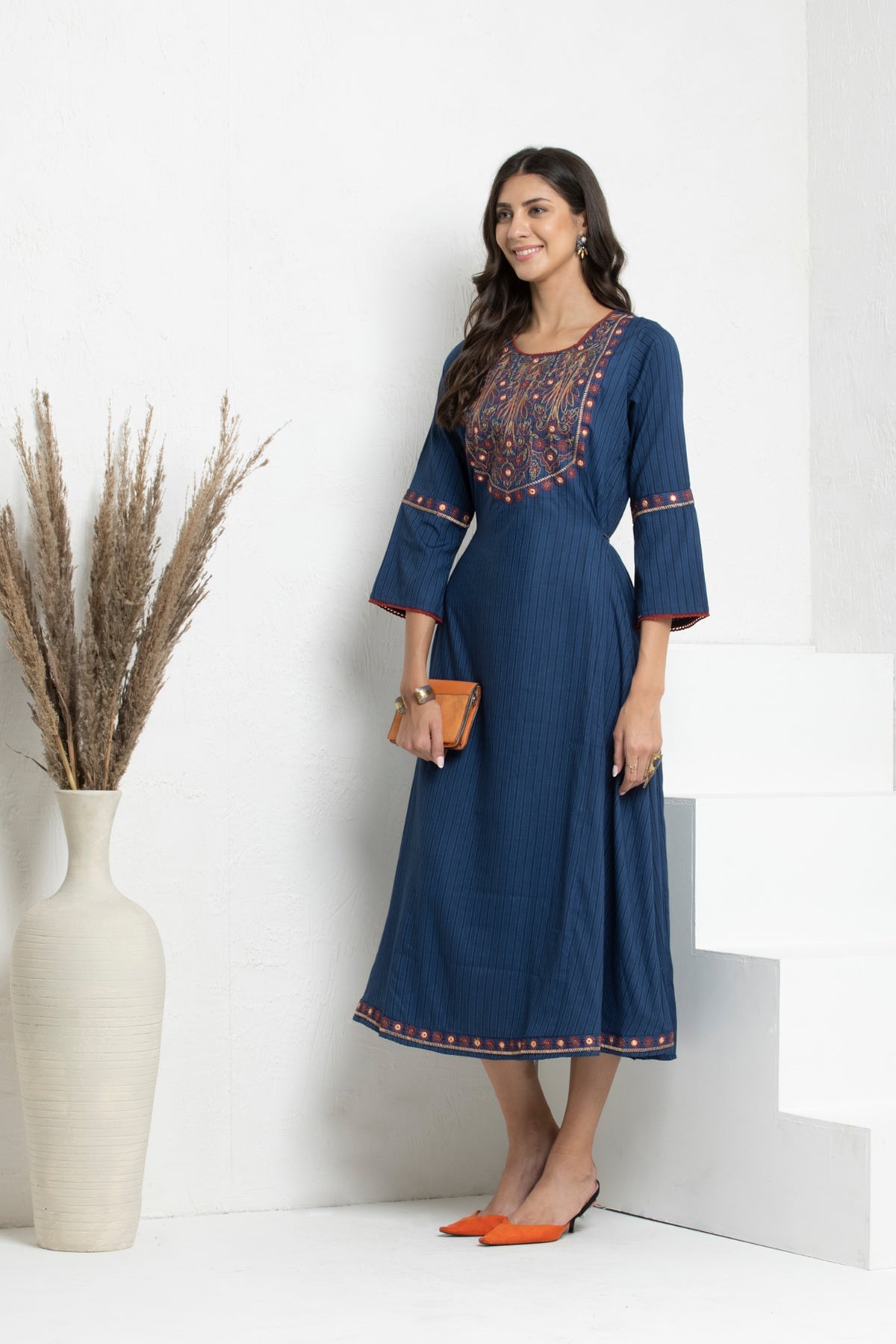 Blue Yoke Embroidered Kurta