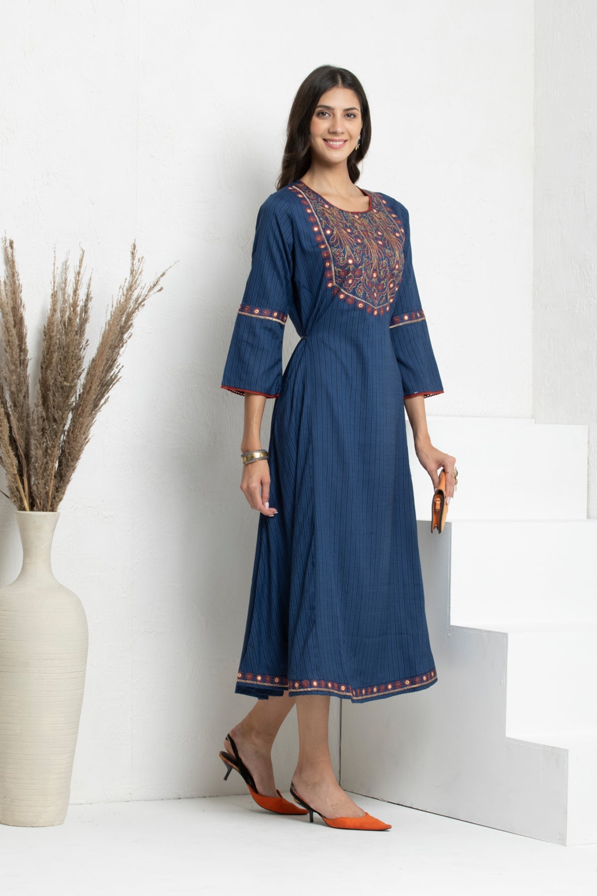 Blue Yoke Embroidered Kurta